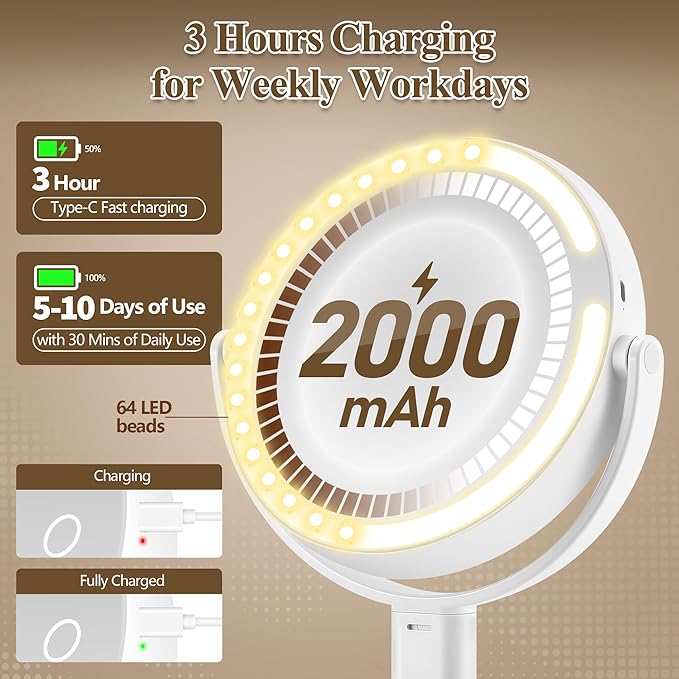 Makeup Mirror with Lights, Double Sided 1x/30x Magnifying Mirror with Light, Rechargeable 3 Color Lights and Adjustable Brightness, 360° Rotation Detachable Comes with Tweezer(Ivory)