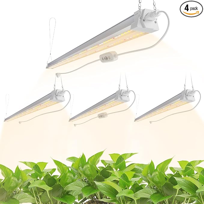 FREELICHT 4 Pack 4FT LED Grow Light with Timer, 40W (250W Equivalent), Full Spectrum Grow Lights for Indoor Plants with 9/12/15H Timer, Linkable Plant Growing Lamp for Hydroponic Plants Seeding Veg