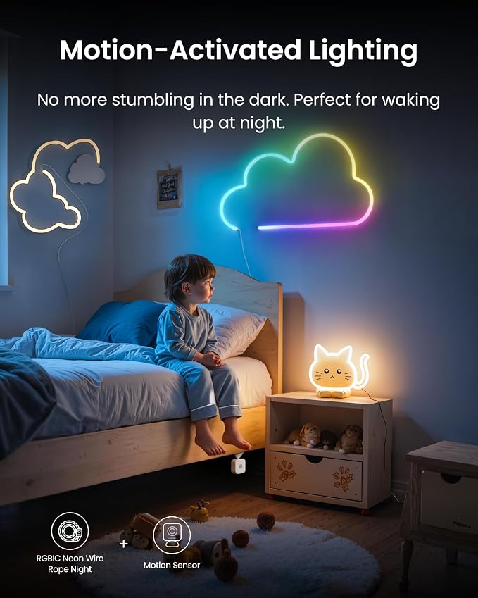 SwitchBot RGBIC Neon Rope Lights, Voice Control Wire Rope Light, DIY Flexible Steel-Core Lights for Wall & Bedroom, Works with Apple Home/Siri, Alexa & Google, Music Sync, 16M Colors — Christmas décor
