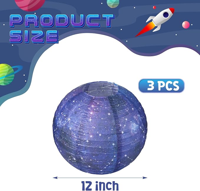 3pcs Galaxy Paper Lanterns with Constellation - 12 inch | Space Party Decor, Galaxy Themed, For Galaxy Party Decorations, Birthday Room Decorations