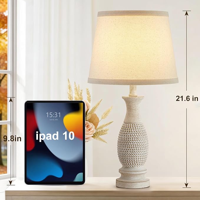 EJIAXIN Table Lamps Set of 2-21.6" Resin Farmhouse Bedside Lamps for Bedroom Living Room, Rustic Nightstand Bedroom Lamp with Rotary Switch for Night Stand End Table