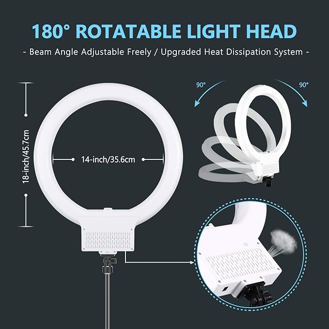 NEEWER 18 Inch Ring Light with Tripod Stand, 55W Large LED Ringlight, Cold Shoe Phone Holder Compatible with iPhone Camera for Video Recording Photography Streaming Selfie Makeup Studio Photo, RL-18