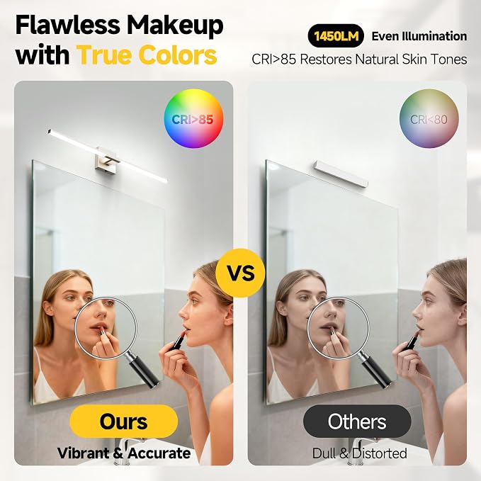 32 Inch Brushed Nickel Bathroom Vanity Light, Built-in Dimmer 2700K-6000K 1450LM LED, 360° Rotatable Bathroom Lights Over Mirror for Makeup, Shaving, Restroom, Powder Room ETL FCC