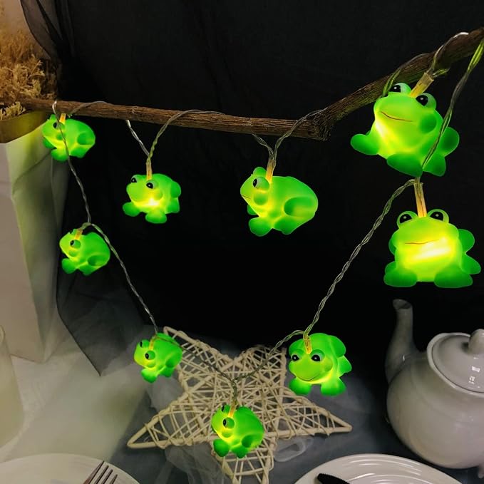 Cute Frog Night Lights Green Frogs String Light Battery Operated Farmland Animal Garland Lamp for Bedroom Holiday Christmas Decortion