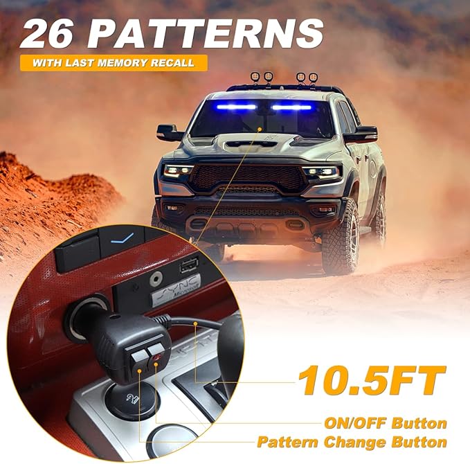 2x17.7 Emergency Dash Lights Interior Windshield Strobe Volunteer Firefighter Lights Warning Hazard Safety Front/Rear Deck Split Mount for Vehicles Trucks Firefighter, Blue/White