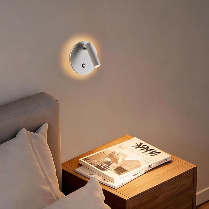 Aisilan Modern Wall Sconce with Touch Switch, Dimmable 6W Adjustable Wall Lamp, Dual-Mode Hardwired Bedside Light, White Wall Mounted Lighting for Bedroom, Living Room & Hallway