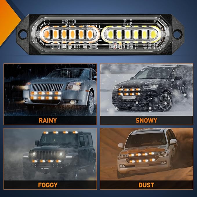 Nilight 8PCS Led Strobe Lights 12LED Amber White Emergency Light 12V 24V Surface Mount Flashing Warning Hazard Beacon Lights Ultra Slim Sync Feature Mini Grille for Cars Trucks Off Road Vehicles SUV