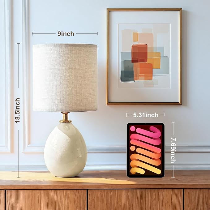 18.5" Table Lamps Set of 2 for Living Room Bedroom, Bedside Lamps for Night Stands, Modern Linen White Ceramic Lamps