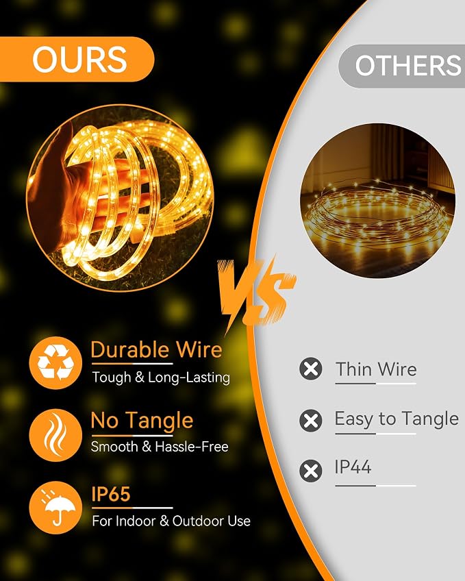 LED Rope Light, IP65 Tube Light for Christmas Patio Trees Decor, 80FT 3000K | Waterproof Clear Tube Light Plug in, 864 Warm White LEDs 110V Flexible Cuttable Connectable for Outdoor Balcony Bedroom