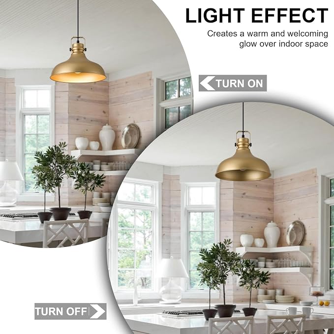 Gold Modern Pendant Lights Kitchen Island Fixtures | ETL Certificate,Industrial Adjustable Height Vintage Dome Hanging Light Fixtures for Barn,Dining Room 3 Pack
