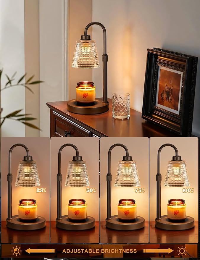 Innqoo Brown Candle Warmer Lamp with Timer, Dimmable Candle Warmer for Jar Candles, Height Adjustable Wax Melts Warmer, Birthday Gifts for Women Mom, House Warming Gifts New Home Decor