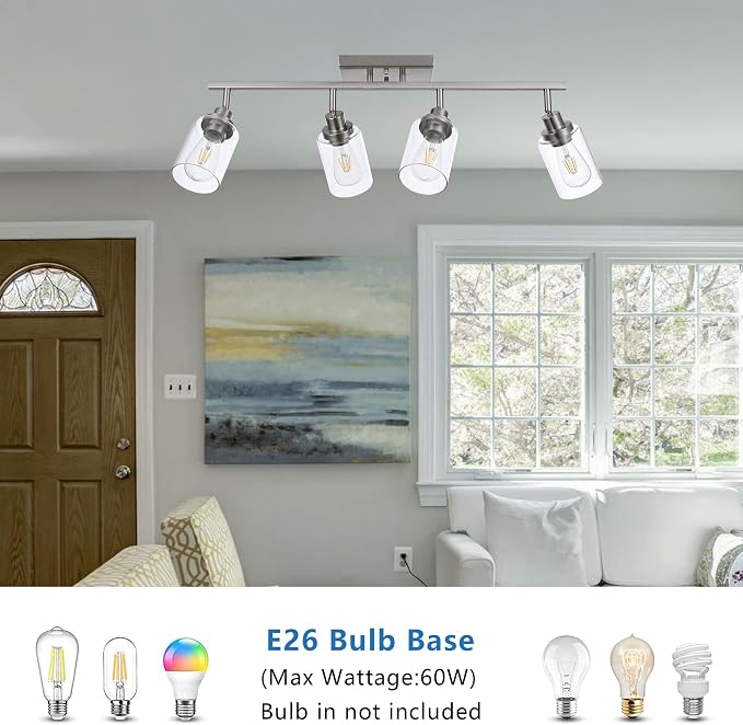 MELUCEE 4 Light Track Lighting Kit 28.7 Inch Bathroom Vanity Light Fixtures | Brushed Nickel Ceiling Spotlight Fixture for Hallway Porch Foyer Bath Storage, Clear Glass Shade
