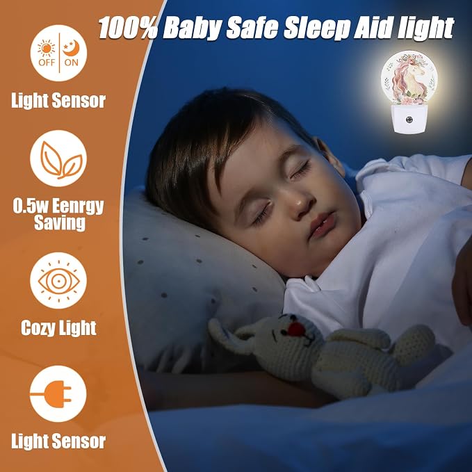 Cute Pink Horse Night Light, Groovy Flowers Nightlight Plug into Wall LED Lamp Auto Sensor Dusk to Dawn for Bedrooms/Kitchens/Toilets/Corridors,Energy-Saving
