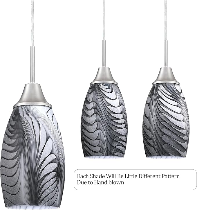 Viinew Mini Glass Pendant Light,1-Pack Gray Marble Glass Hanging Light | 4.72" with Handblown Glass Oval Chadelier,Glass Ceiling Pendant Light for Dining Room Kitchen Island Cafe Foyer