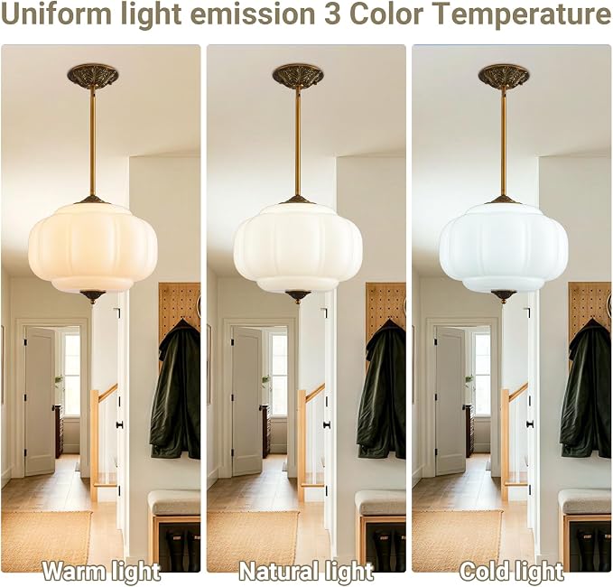 LOUSACE 15 in White Milk Glass Ceiling Light Fixture, Semi Flush Mount Vintage Milk Glass Pendant Light for Kitchen Island Hallway Bedroom Dining Room, LED Bulb Included