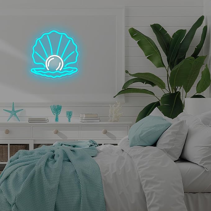 Seashell Neon Sign for Wall Decor Sea Shell With Pearl Led Sign Seashell Decor Coastal Neon Light Up Signs for Bar Club Hotel Store Home Party Summer Vibe Wall Art Sea Lovers Gift Kids Room