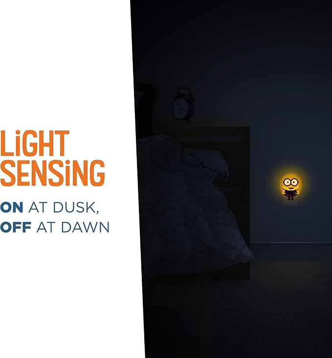 Minions: The Rise of Gru LED Night Light, Plug-in, Dusk to Dawn, UL-Listed, Yellow Glow, Despicable Me, Bob, Ideal for Kids Bedroom, Nursery, Bathroom, 43742 (Pack of 8)