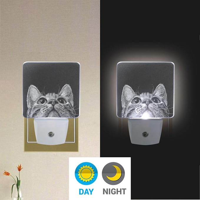 Cat Face Black Night Light Dusk to Dawn Sensor LED Night Dimmable Nightlight Lights Plug into Wall for Living Room