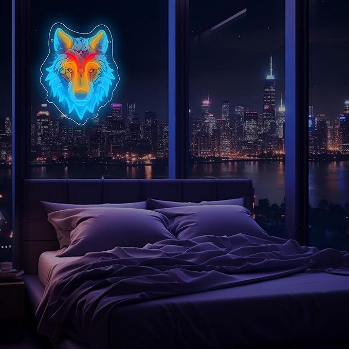 Wolf LED Neon Sign with Printed Backboard, Wild Animal Wall Decor, USB Powered Neon Light for Man Cave, Game Room,Boy Room, Bedroom & Modern Home Decor Holiday Birthday Gift