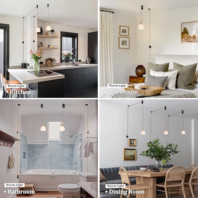 Plug in Pendant Light Hanging Light Fixture Corded On/Off Switch Brass Pendant Light with White Tulip Glass Lampshade for Bedroom Living Room Kitchen Island