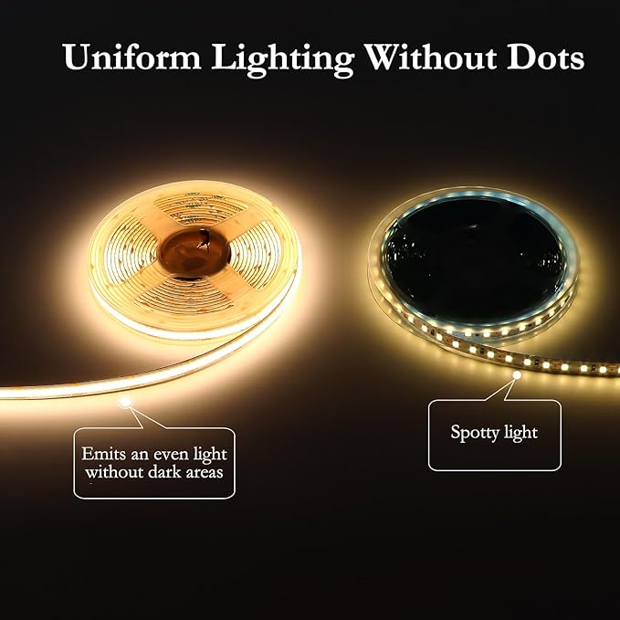 JOYLIT 12V COB LED Strip Lights 20FT/6M IP65 Waterproof 3000K Warm White 320LEDs/M CRI 90+, Bright Uniform Spotless Dimmable Adhesive Tape Lights for Kitchen Cabinet, Counter, Shelf, Stair