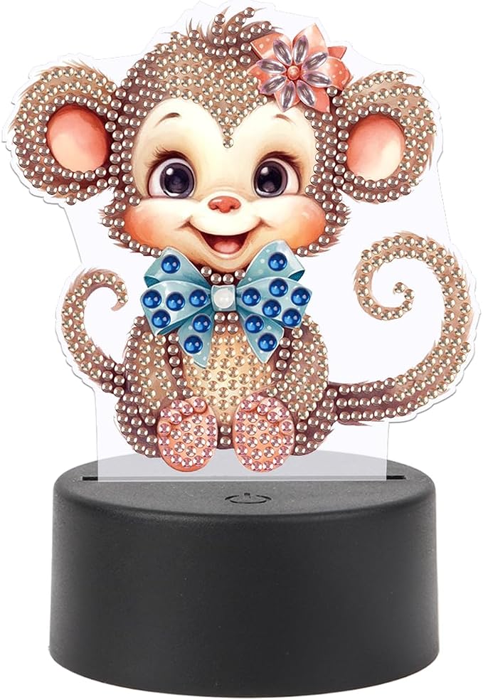 JISHSHAY Diamond Painting Night Light Diamond Art Table Lamps Gem Art LED Lights Gem Painting Desk Lamp Mosaic Kits for Adults DIY Kits for Adults Paint by Numbers,with Special Shaped Crystal,Monkey