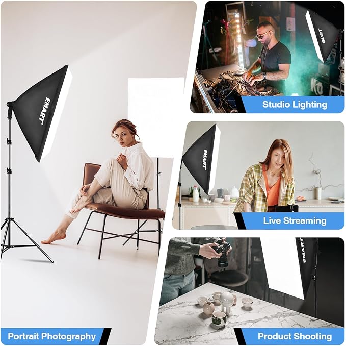 EMART Softbox Photography Lighting Kit, 20"x28" Soft Box for Portrait 2Pack | 6500K E26/E27 LED Bulb, Professional Studio Lights for Photography, Video Recording, Live Streaming, Portraits Shoot, Podcast