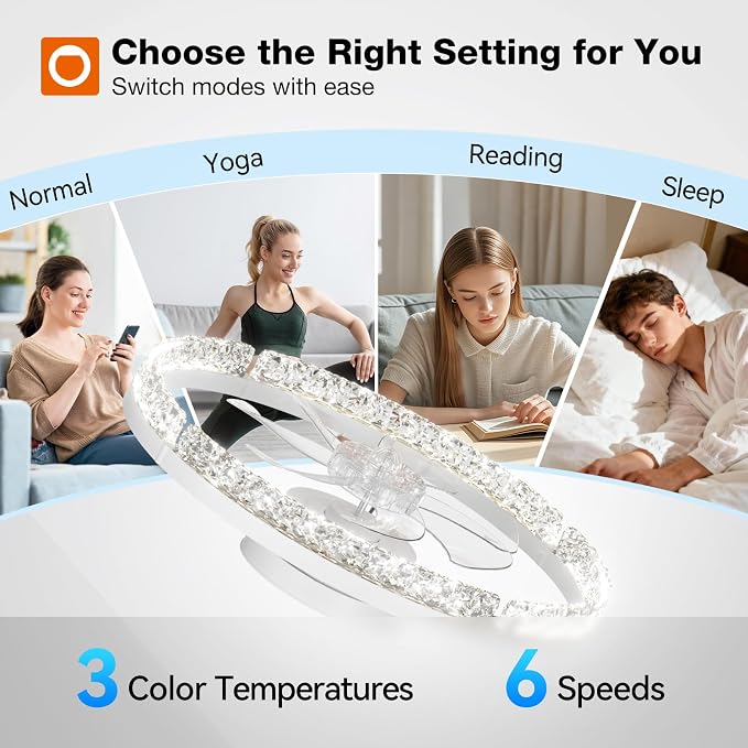 addlon 2 Pack 20 Inch Low Profile Ceiling Fans with Lights, Remote, White | Flush Mount Fandelier, 3CCT Dimmable LED, Bluetooth App/Remote, Timer, Memory, Reversible DC Motor, Bedroom/Kids room