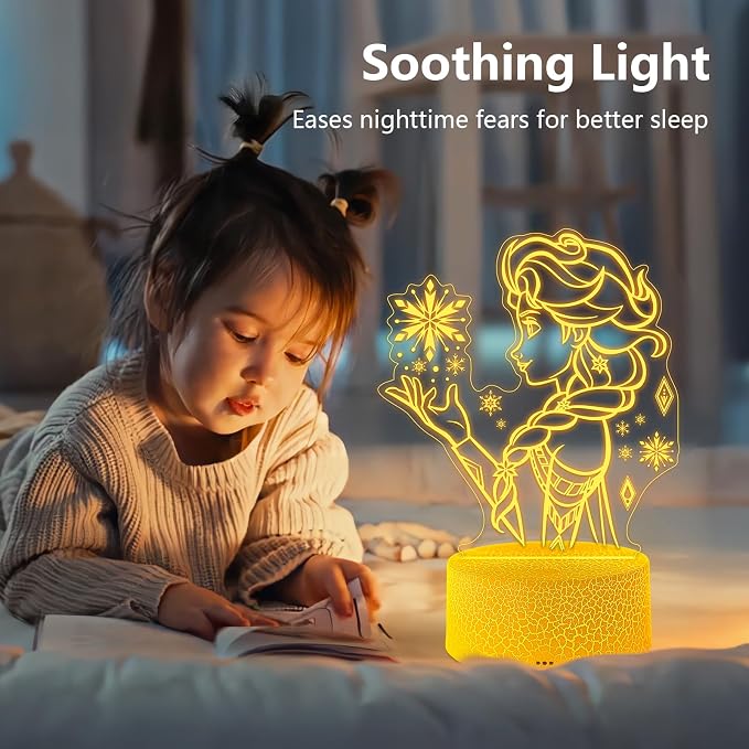 Cute Night Light for Kids, 16 Colors Change Princess Decor Lamp with Remote, Dim for Girls Bedroom 3D Illusion LED Night Lights, Ideal Gifts for Girls Christmas Birthday Party Room Decoration