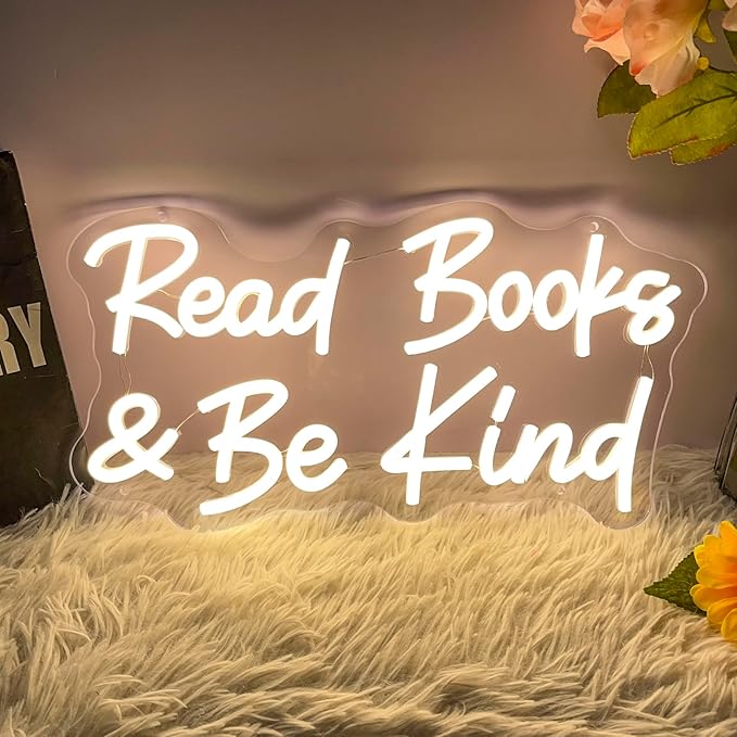 Read Books And Be Kind Neon Sign for Wall Decor, Dimmable Neon Light Signs for Bedroom LED Signs for Classroom Bookstore Library Study Reading Study Room Decoration