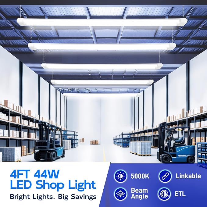 hykolity 4FT Linkable LED Shop Light,44W 4600LM 5000K Daylight,4 Pack | Surface Mount Utility Light, Daisy Chain Shop Lights for Garage,Workshop,Warehouse,Basement,White