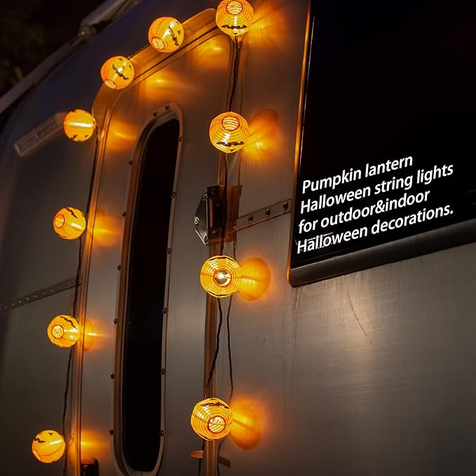 Halloween Pumpkin Lantern String Lights, 10 Pack Orange Lanten Lights String Plug in, Mini Jack O Lantern Pumpkins Decor Connectable Lights, 9.8FT String Lights Outdoor Halloween Decorations