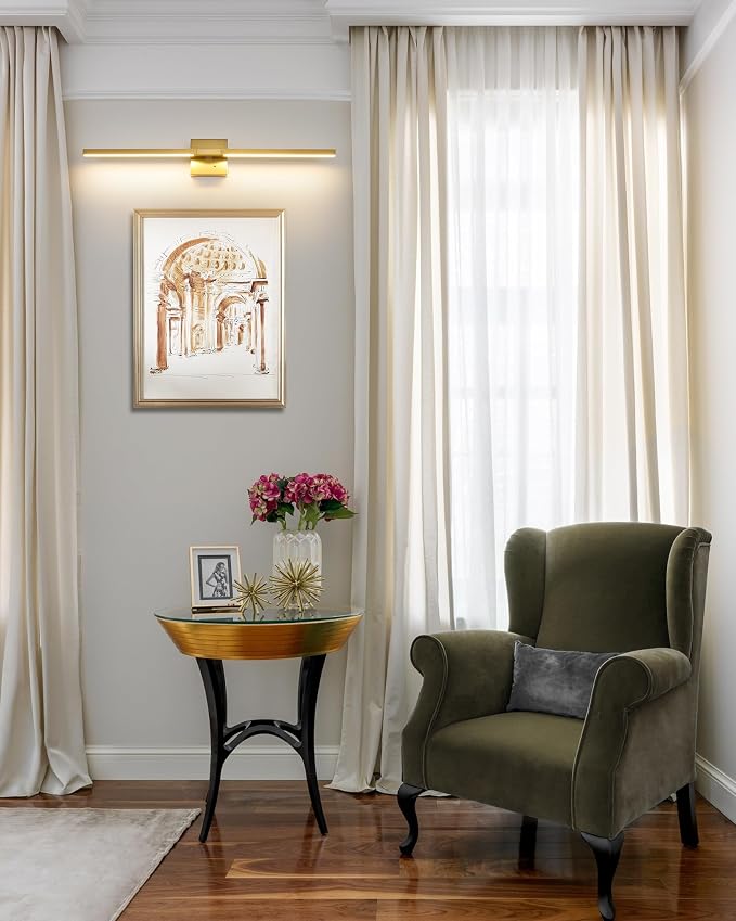Rayogale Gold Battery Operated Wall Sconce with Remote Control 36 Inch | 3000/4500/6000K Dimmable 8000mAh Wireless Rechargeable Wall Sconces Set of Two with Timer for Living Room, Bedroom, TV