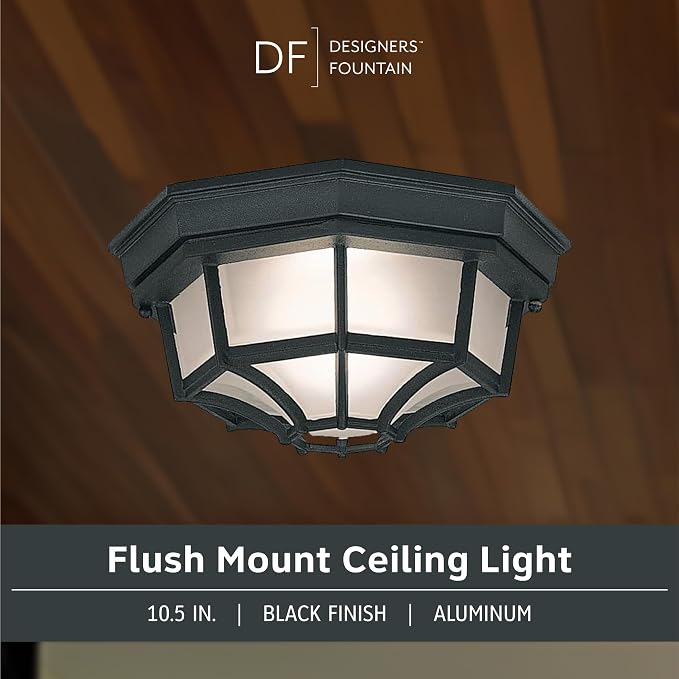 DESIGNERS FOUNTAIN 2067-BK Builder Cast Outdoor Flush Mount Ceiling Light,10.5 in W,Black,(Pack of 6)