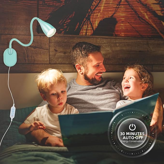 LED Wall Mounted Bedside Reading Light, 3 Color Modes,10 Brightness Dimmable, USB Charging Port, Adhesive Wall Lamp Night Light for Books in Bed, Flexible Neck Eye-Caring Bedroom Lighting Teal