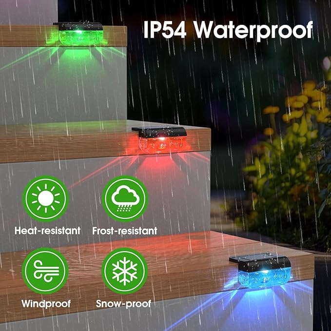 Solar Deck Lights 16 Pack, Solar Lights Outdoor Waterproof for Outside, Stairs, Step, Fence, Yard, Garden, Patio, Pool, Railing (Color Changing)
