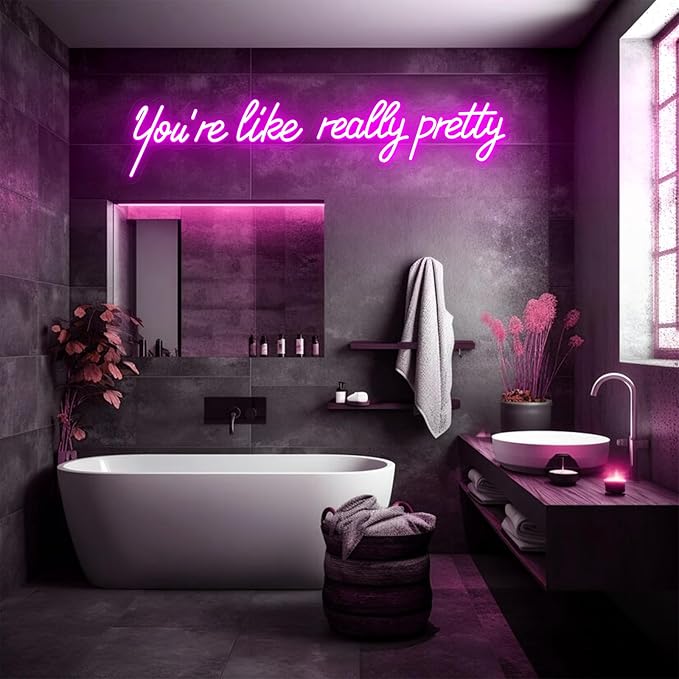 30IN Large You're Like Really Pretty Neon Sign, Dimmable Pink Handmade Led Neon Light for Salons, USB Power Bathroom Bedroom Girls Makeup Room Bachelorette Party Home Birthday Gift