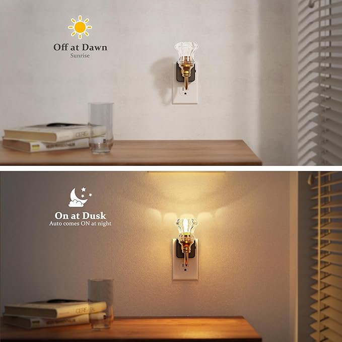JandCase Night Light, Night Lights Plug into Wall, Glass Floral Nightlight | 2Pack Dimmable Glass LED Nightlight, 0-100LM Flower Nightlights, Dusk to Dawn Sensor, 1W Vintage Nite Light for Bathroom