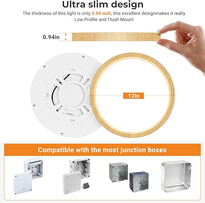 slochi 12Inch Flush Mount Ceiling Light Fixtures -3000K-4000K-6500K Flat Led Lights for Room Ceiling,Ultra Thin Round White Ceiling Lights for Living Room,Bedroom,Kitchen,Bathroom