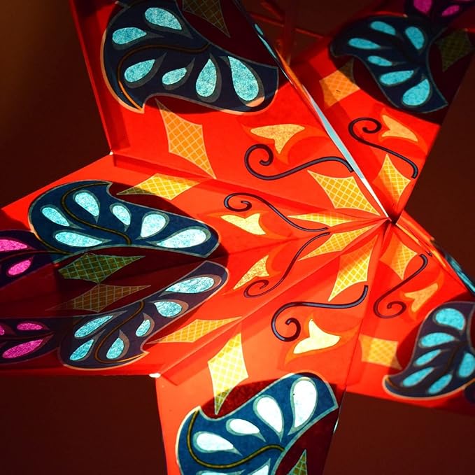 Dara Red Paper Star Lantern with 12 Foot Power Cord Included