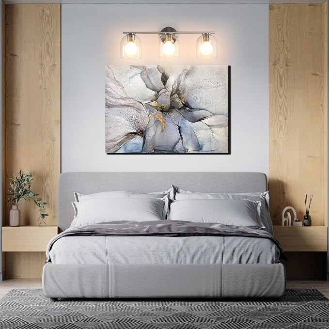 WOSHITU Bathroom Vanity Light Fixtures: 23.3 Inch Modern Brushed Nickel Bathroom Vanity Lights Over Mirror with Clear Glass Shade, 3-Light Farmhouse Vanity Lights Fixture