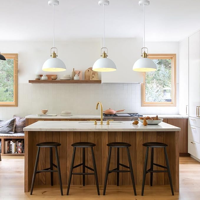 Modern Pendant Lights, 9.84" White Gold Metal Ceiling Hanging Light, Pendant Lighting for Kitchen Living Dining Room Restaurant Hallway Entrance
