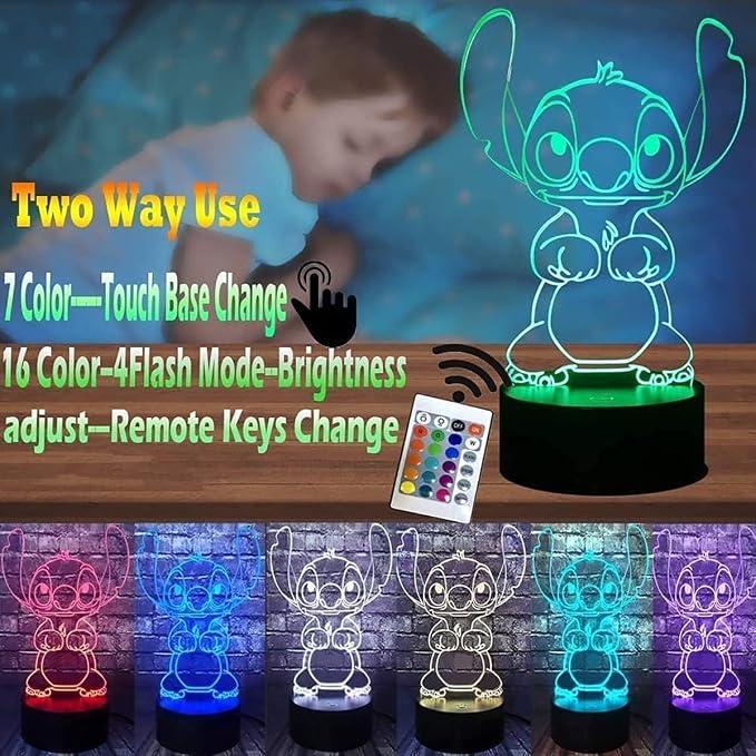 LOUHH 3D Illusion Night Light, 16 Color Night Light - 3D LED Intelligent Remote Control Lamp for Children's Room Decoration and Children's Gifts