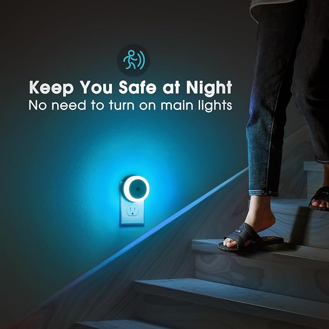 Azure Blue Night Light, Night Lights Plug into Wall [4Pack] | Nightlight with Light Sensors, LED NightLight for Kids Room,Bathroom Night Light, Stair Lights, Hallway Light