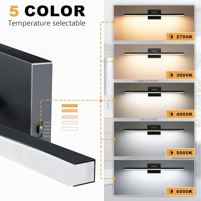 IZORRO Modern Bathroom Vanity Light 48 inch, Rotatable, 36W Dimmable Led Bathroom Light Fixture Over Mirror, Black Vanity Light Bar (5 Color Temperature)