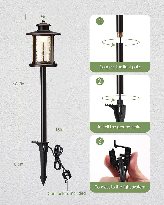 LITFIT Low Voltage Landscape Lighting, 6-Pack LED Pathway Lights Outdoor | 12V 3.4W 155LM 3000K Oil-rubbed Bronze Landscape Path Lights with Crackled Glass, Waterproof Aluminum for Walkway Garden Yard