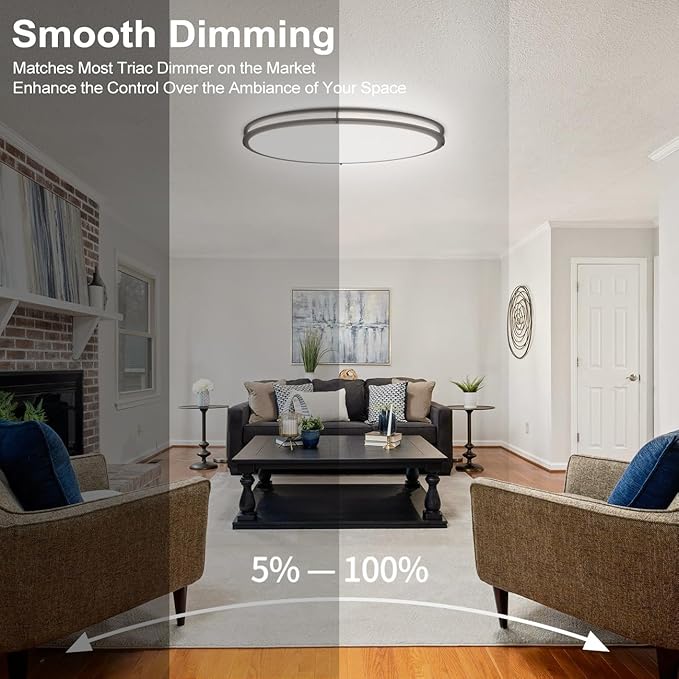 DAKASON 2Pack 32In Oval LED Flush Mount Ceiling Light for Kitchen, 50W Big Ceiling Light Fixture for Living Room, 3500K/4000K/5000K, Dimmable for Dining Room/Laundry/Hallway, Oil Rubbed Bronze