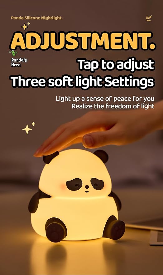 Cute Panda Lamp, Squishy Sleepy Panda Night Light Novelty Animal Lamp, 3 Level Dimmable Nursery Nightlight with Timer, Silicone Touch Night Light Fun Gifts for Kids Boys Girls