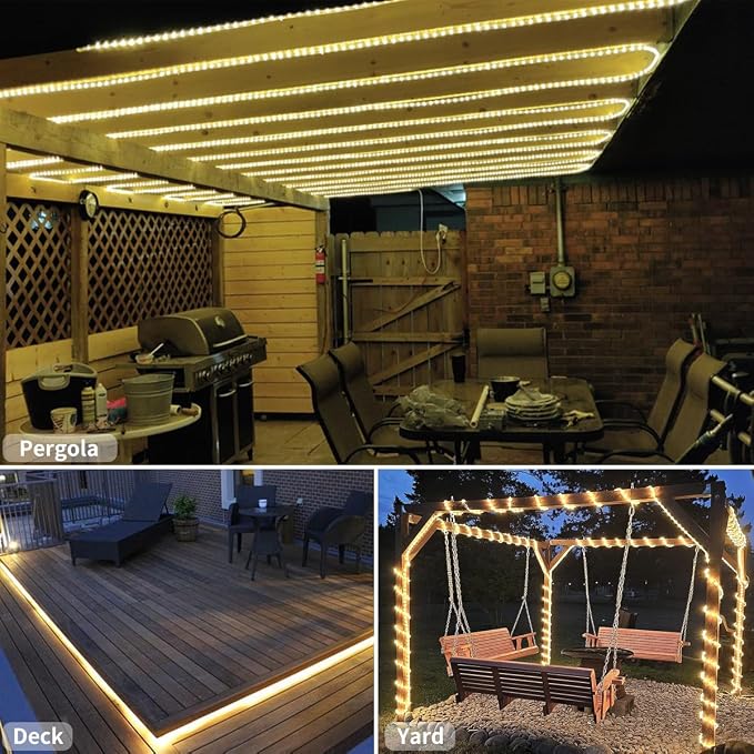 26FT LED Rope Lights Indoor Outdoor, Warm White Waterproof for Patio, Staircase, RV Camping - Flexible Linkable Lighting with Clips, Under Cabinet, Pathway, Garden & Christmas Decoration
