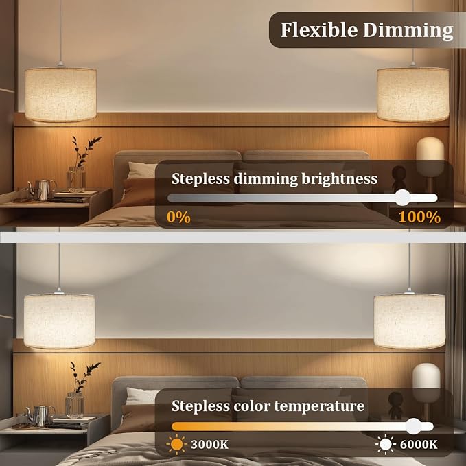 Hanging Lamp Plug in Pendant Light 2 Pack with Remote Control, 15Ft Hanging Lights with Plug in Cord Beige Lamp Shade Plug in Ceiling Light with Cord for Bedroom, Kitchen, Living Room, Dining Table